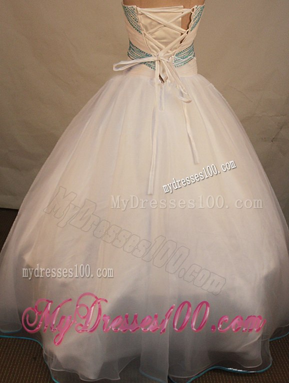 White Beaded Ball Gown Quinceanera Dresses with Aqua Blue Decoration